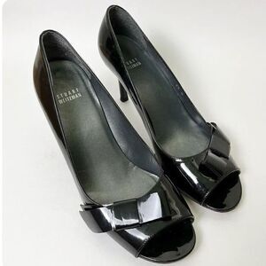 Stuart Weitzman Black Patent Leather Open Toe Classic Heels